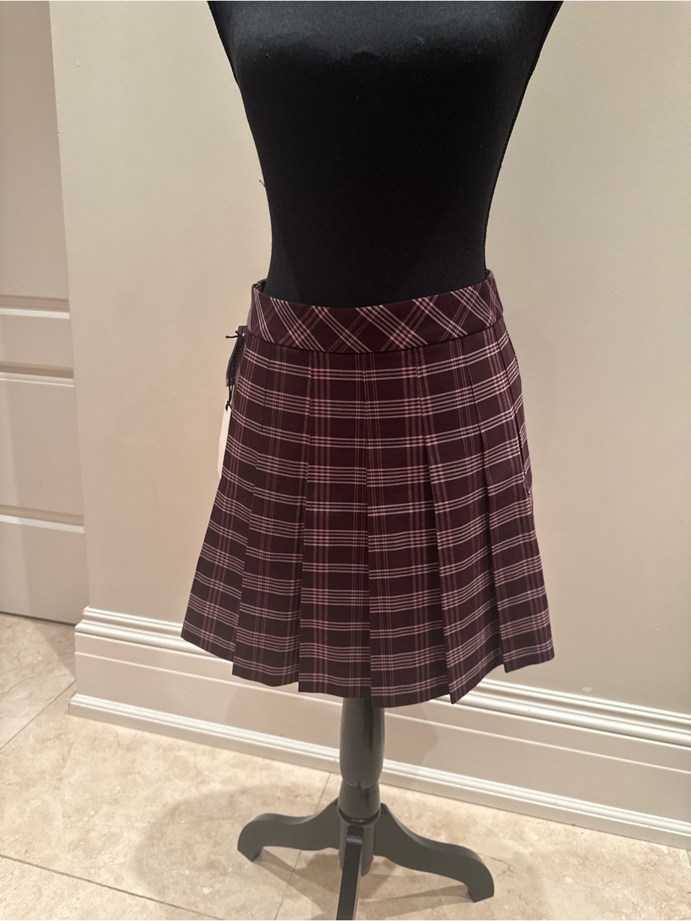 Sunday Best Burgundy Plaid Pleated Mini Skirt